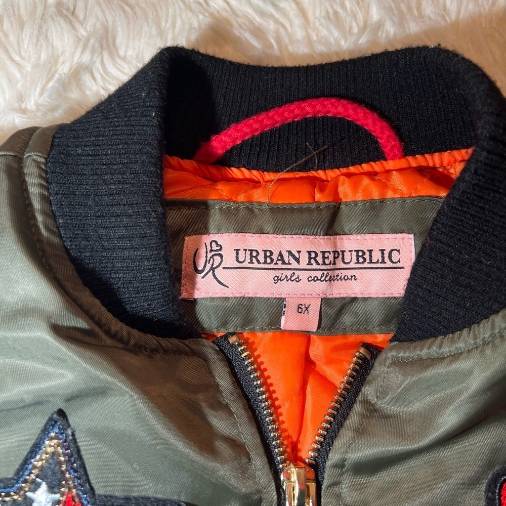 Urban Republic Sequence Patched Kid Girl's Bomber Jacket | Green | - Picture 3 of 6